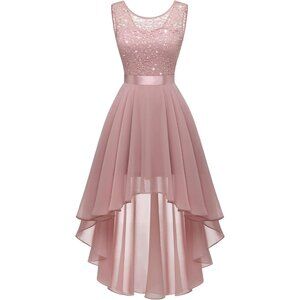 BeryLove Women Blush Sequin Chiffon Scoop Neck Sleeveless Lace Cocktail Dresses